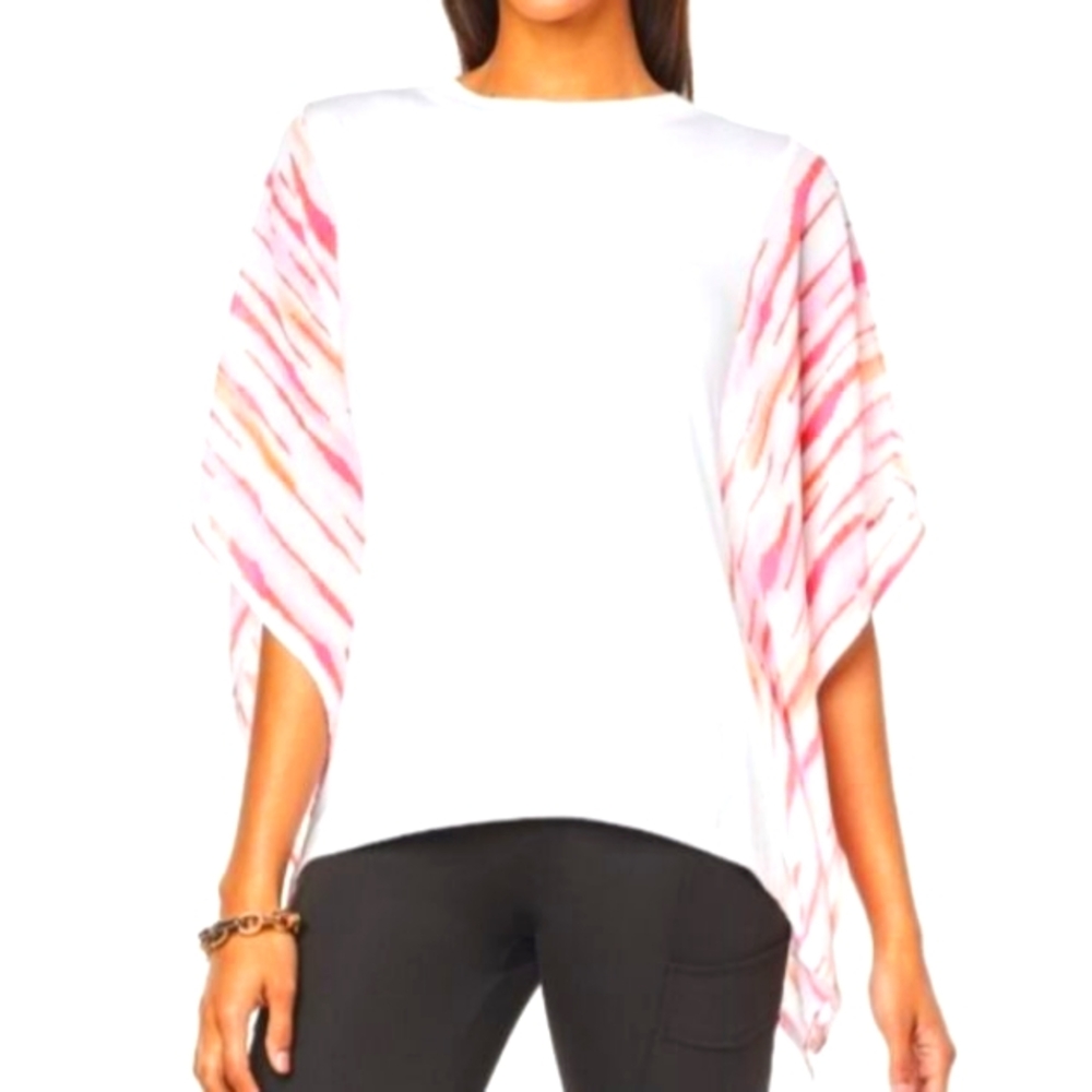 NEW G‎ by Giuliana Ecoluxe/Chiffon Mixed Media Top White/Pink/Orange L